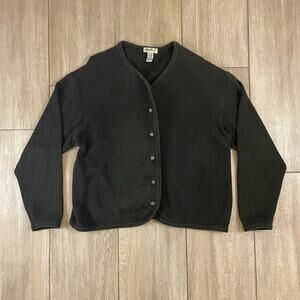Eddie Bauer Cotton Cardigan Women’s M Dark Green Button Front Rib Knit